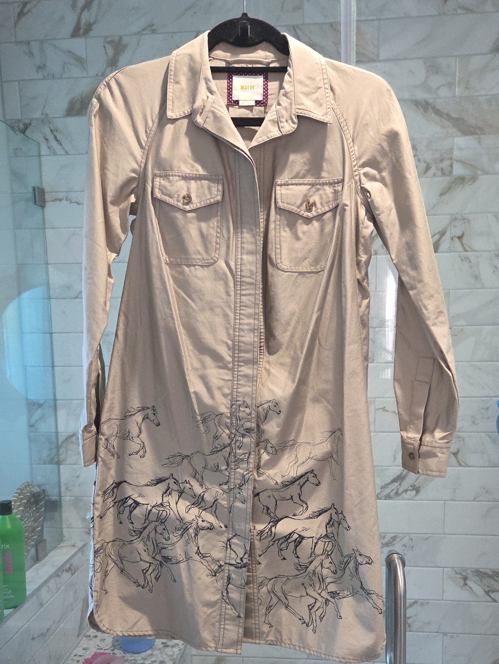 Maeve Taupe Dress with Horse Print Along Bottom